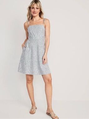 Old Navy Striped A-Line Sundress with Tie Straps - Blue/White